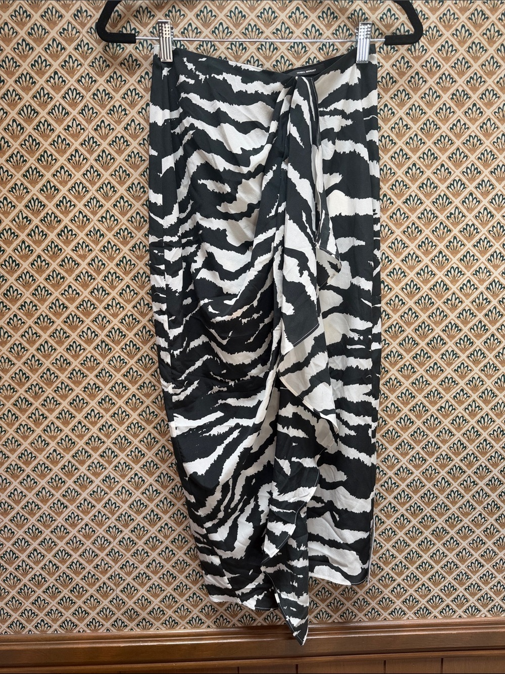 Isabel Marant Black and White Zebra Print Midi Skirt